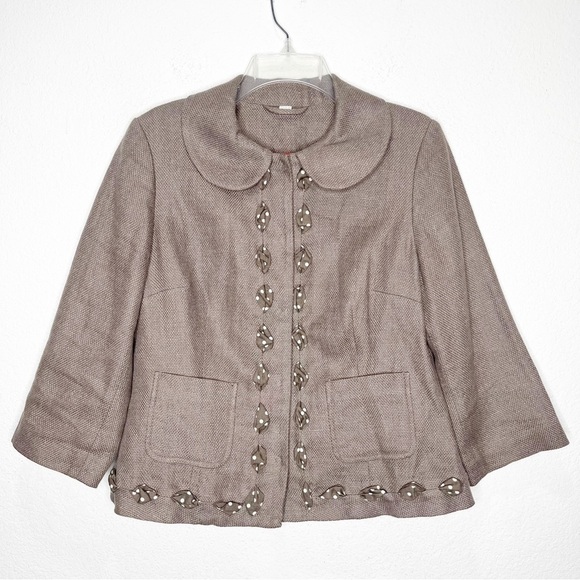 Boden Linen Peter Pan Ribbon Blazer Jacket - Picture 1 of 13